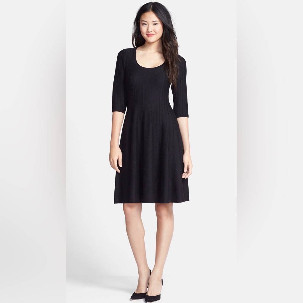 Nic+Zoe Twirl Ribbed Black Sweater Dress Women's Large Nwt Little Black Dress